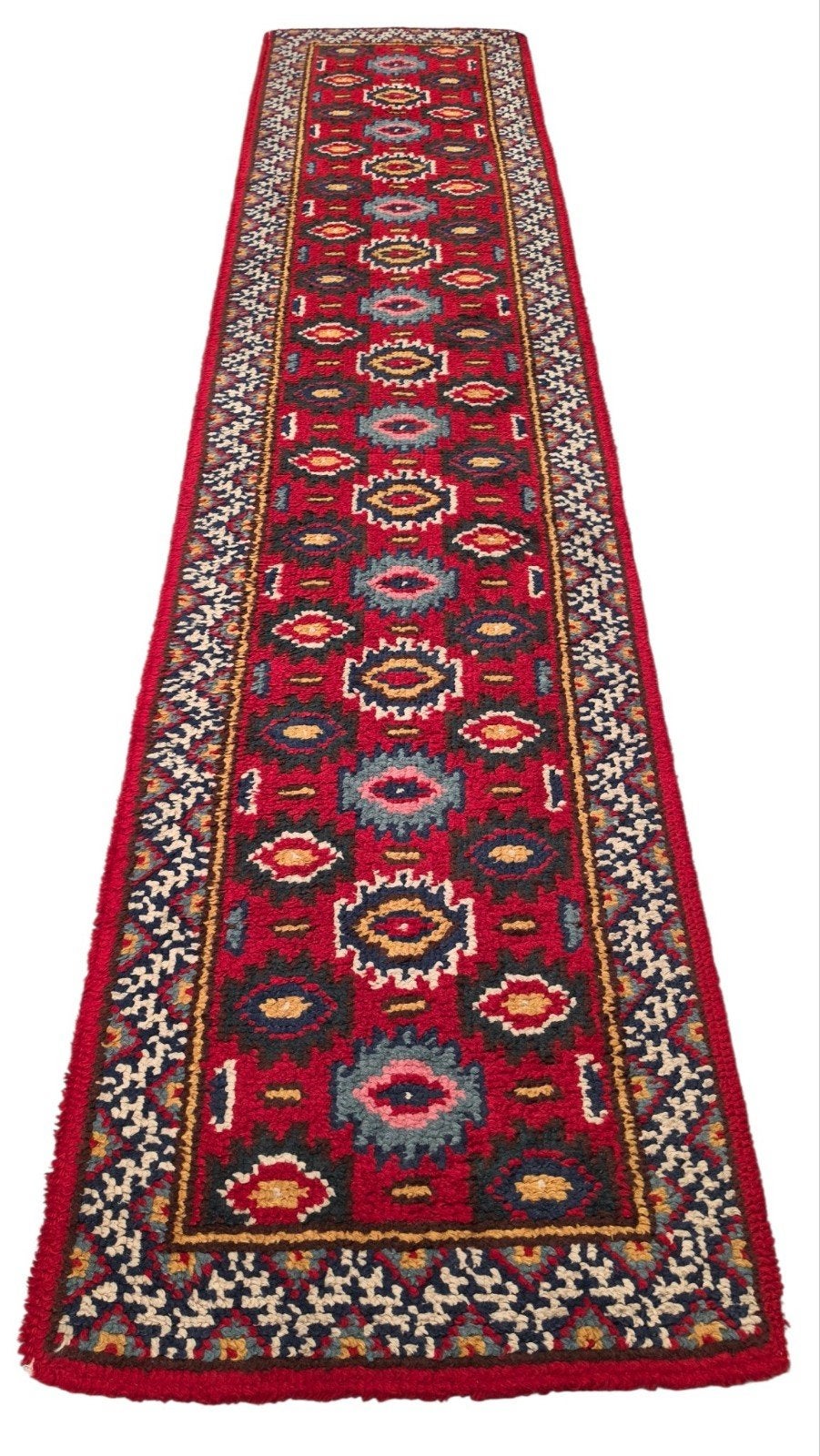 Handmade Retro wool Smyrna carpet runner Kazak 69x303cm, Www.hypepopup.nl, Zo goed als nieuw, Www.hypepopup.nl, Www.hypepopup.nl