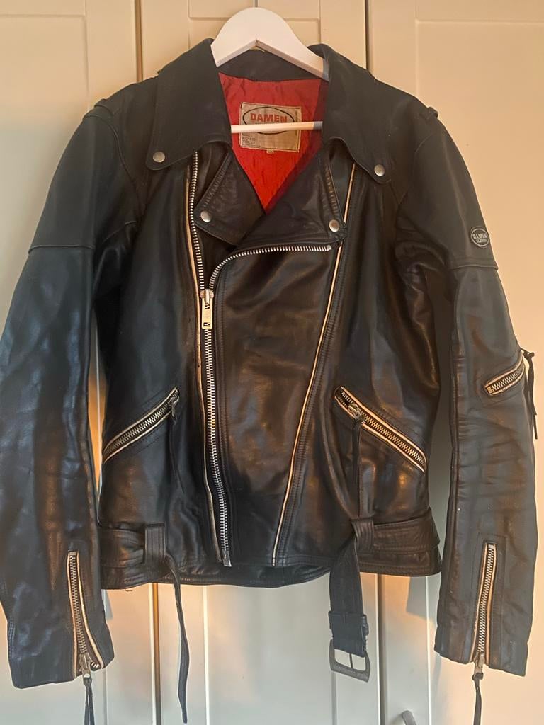 Zeldzaam Vintage Leren Biker Jasje - Jaren 70/80 - Damen, Ophalen of Verzenden, Gedragen, Overige maten, Zwart
