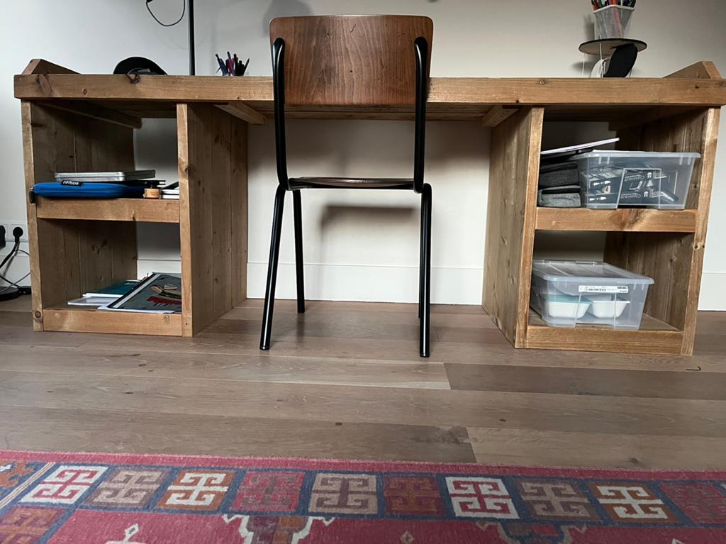 Steigerhout Bureau, Ophalen, Opbergruimte, Gebruikt, Hout