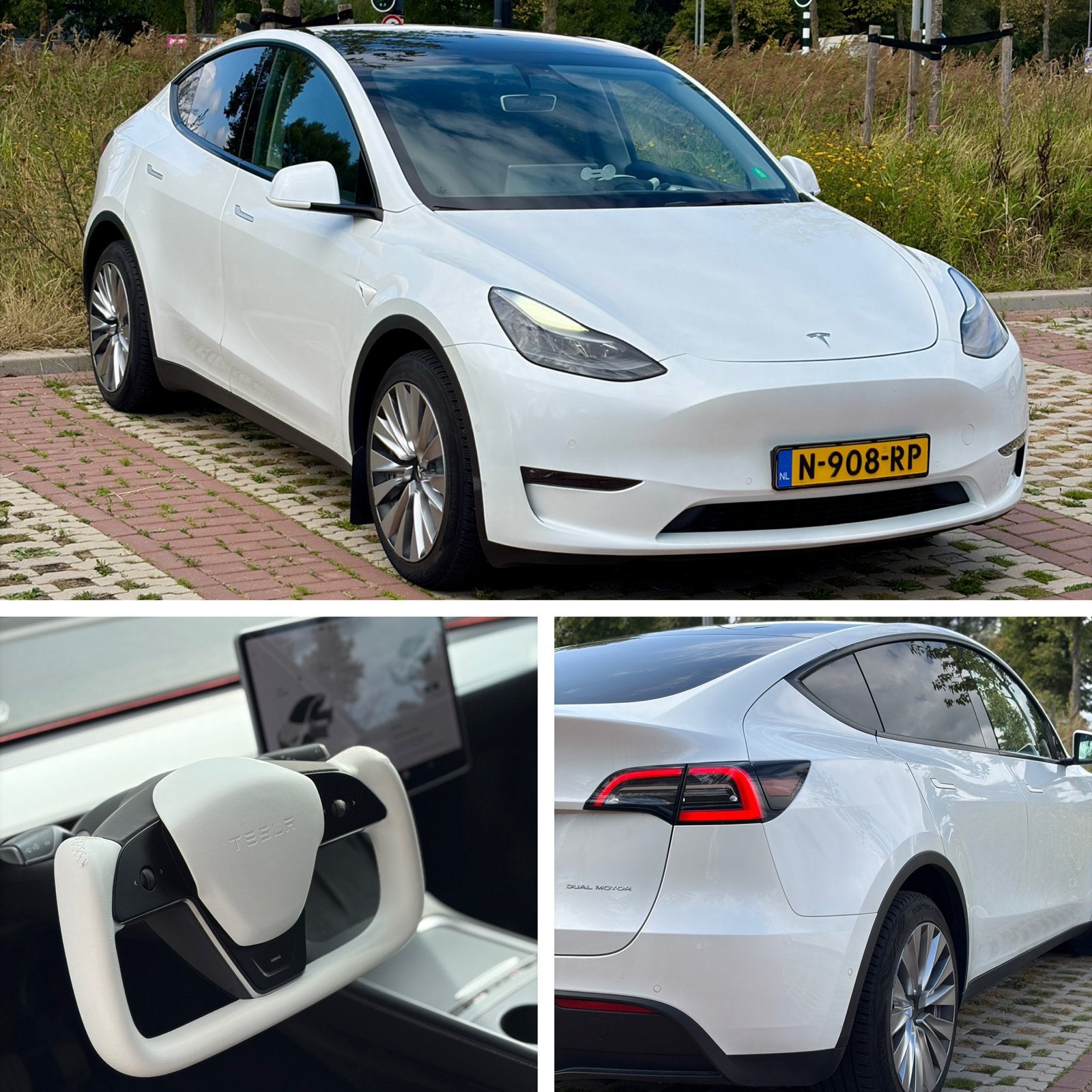 Nette Tesla Model Y AWD Long Range 75kWh 92% SoH + garantie, Auto's, Automaat, Dealer onderhouden, 0 cilinders, Wit