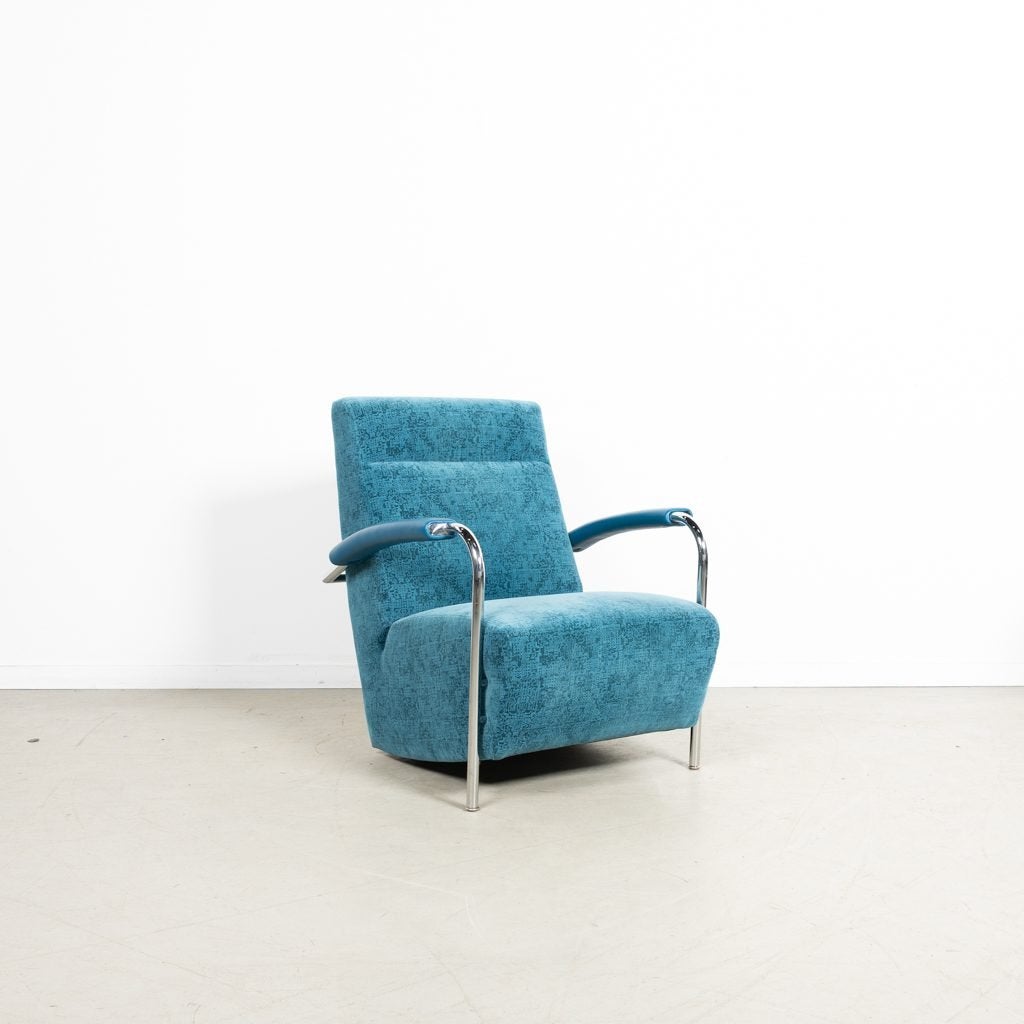 Leolux Scylla Hoog Fauteuil Blauw Patroon Stof, Niet ingevuld, Zo goed als nieuw, Niet ingevuld, Niet ingevuld