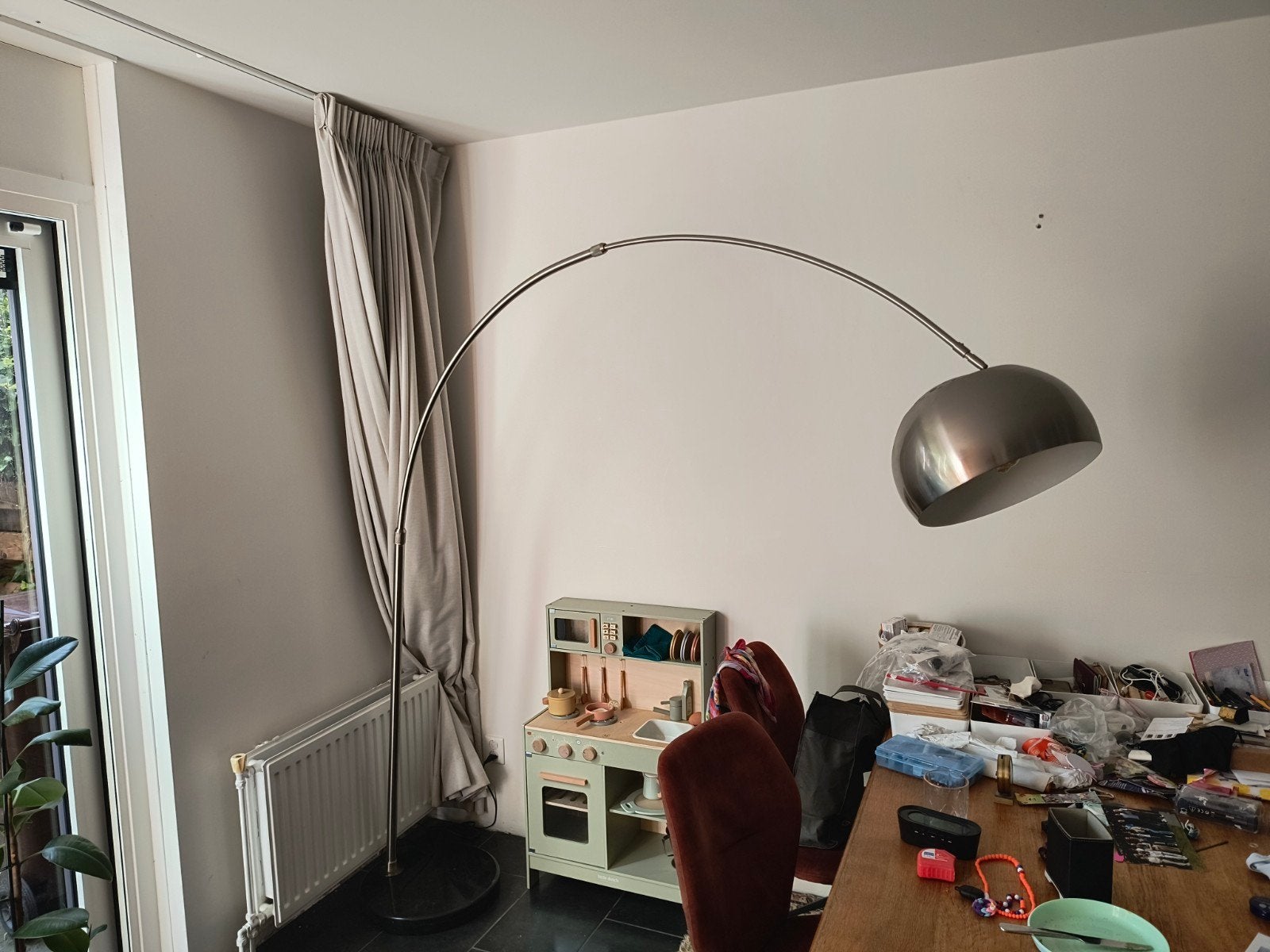 Moderne booglamp met marmeren voet, Ophalen, Gebruikt, Modern, Industrieel, 200 cm of meer