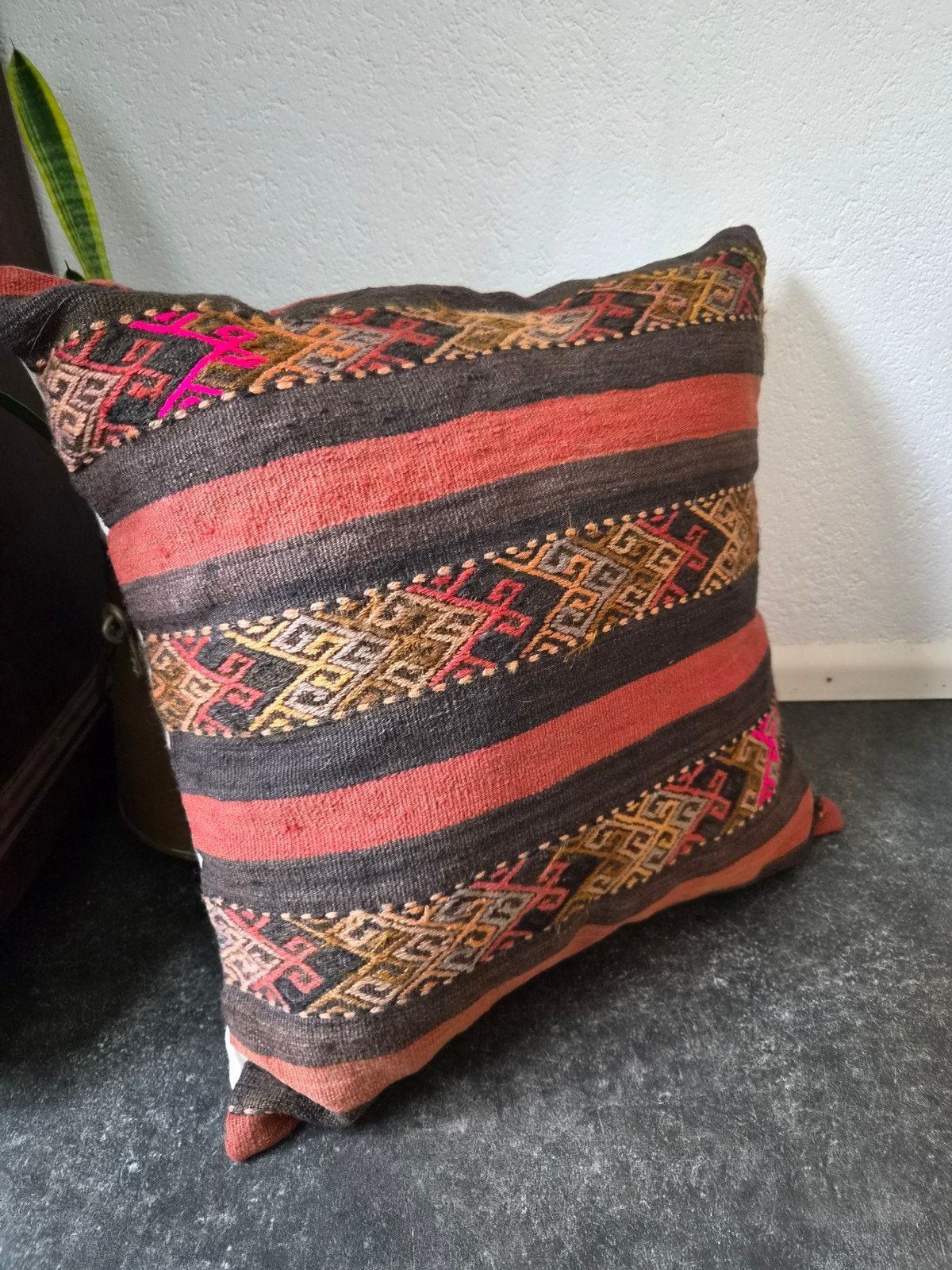 Vintage kelim kussen - nr. 1, Ophalen, Gebruikt, Bruin, Vierkant