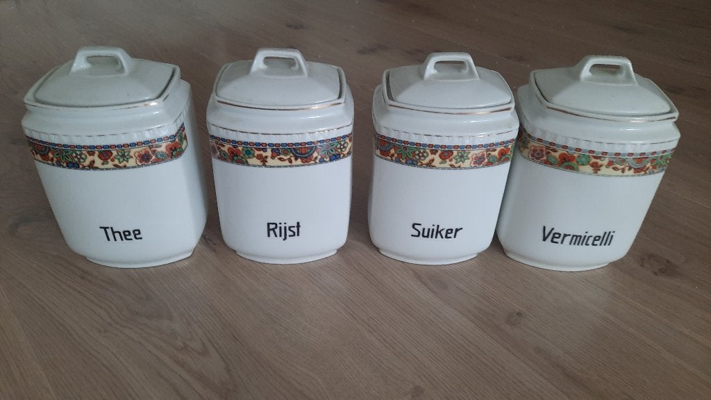 Vintage porseleinen voorraadpotten, Antiek en Kunst, Curiosa en Brocante, Ophalen of Verzenden