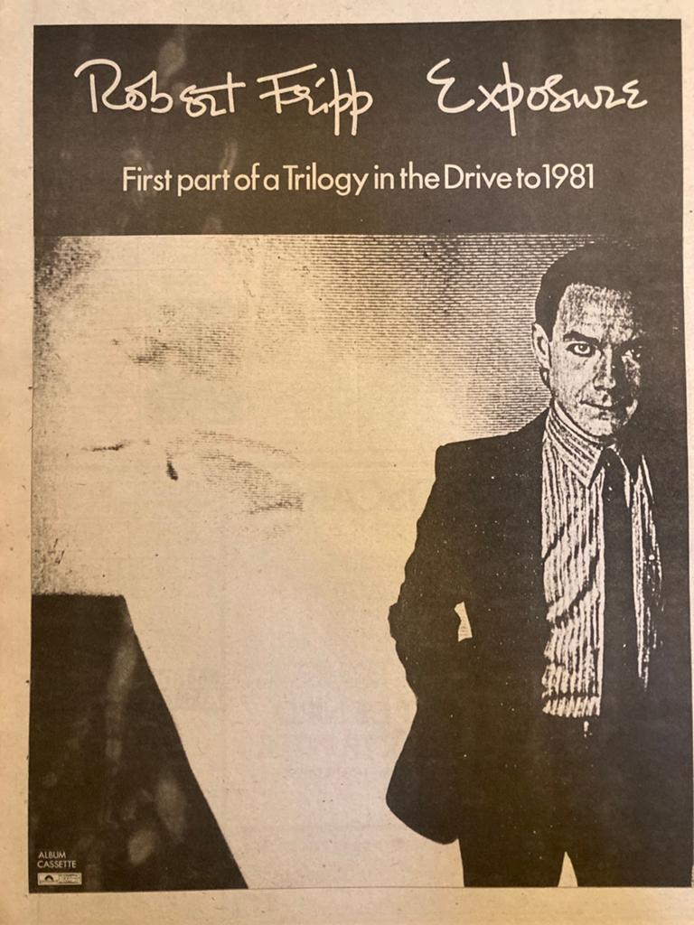 ROBERT FRIPP Exposure release A3 advertentie, Ophalen of Verzenden, Zo goed als nieuw, A1 t/m A3
