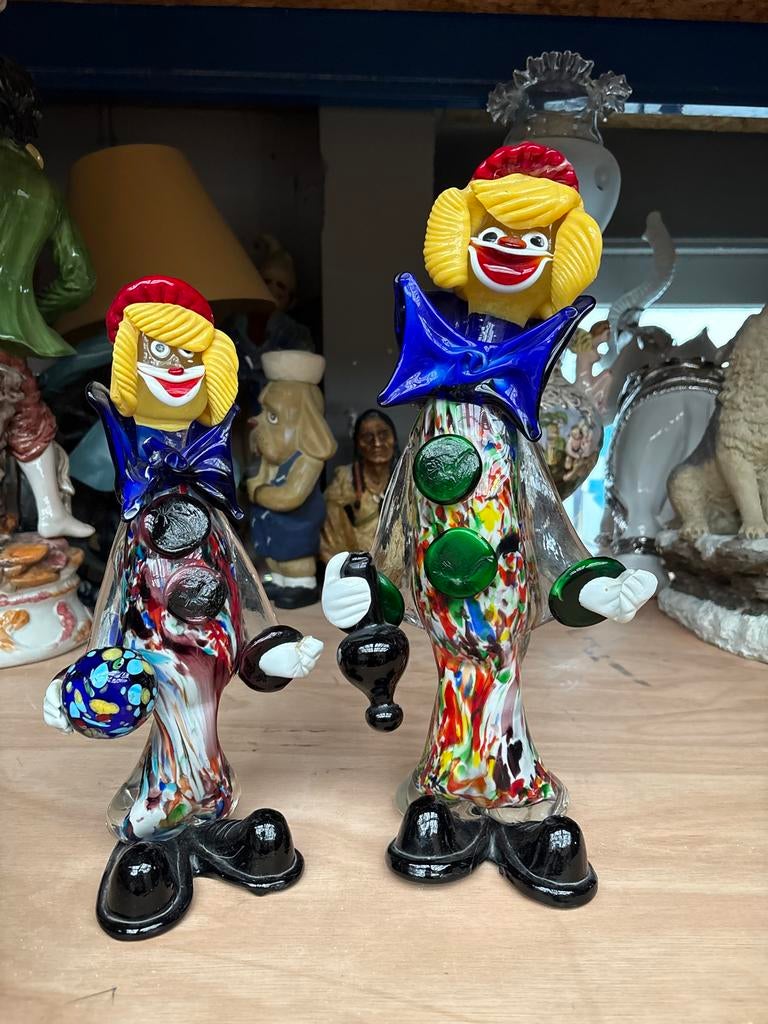 Twee glazen clowns, kleurrijk, Ophalen of Verzenden