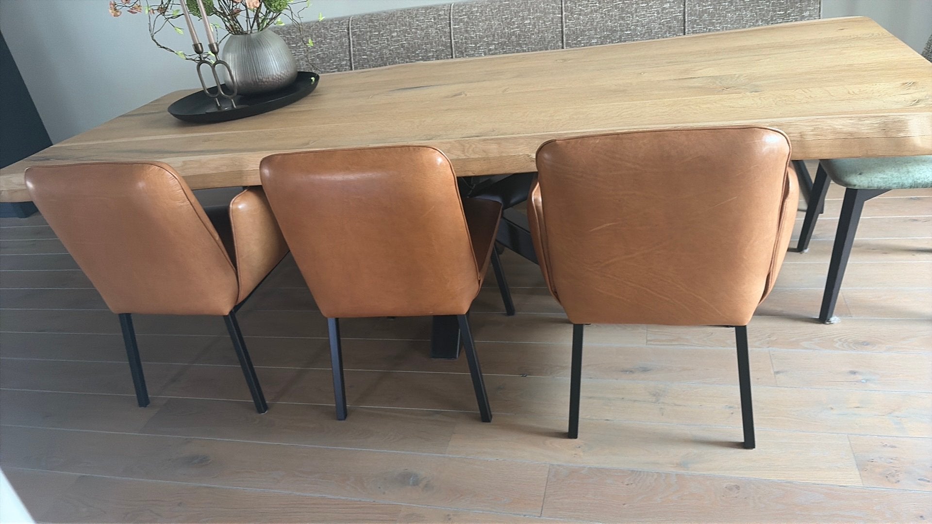 3 Prachtige cognac leren stoelen met zeer comfortabele zit, Ophalen, Leer, Zo goed als nieuw, Drie