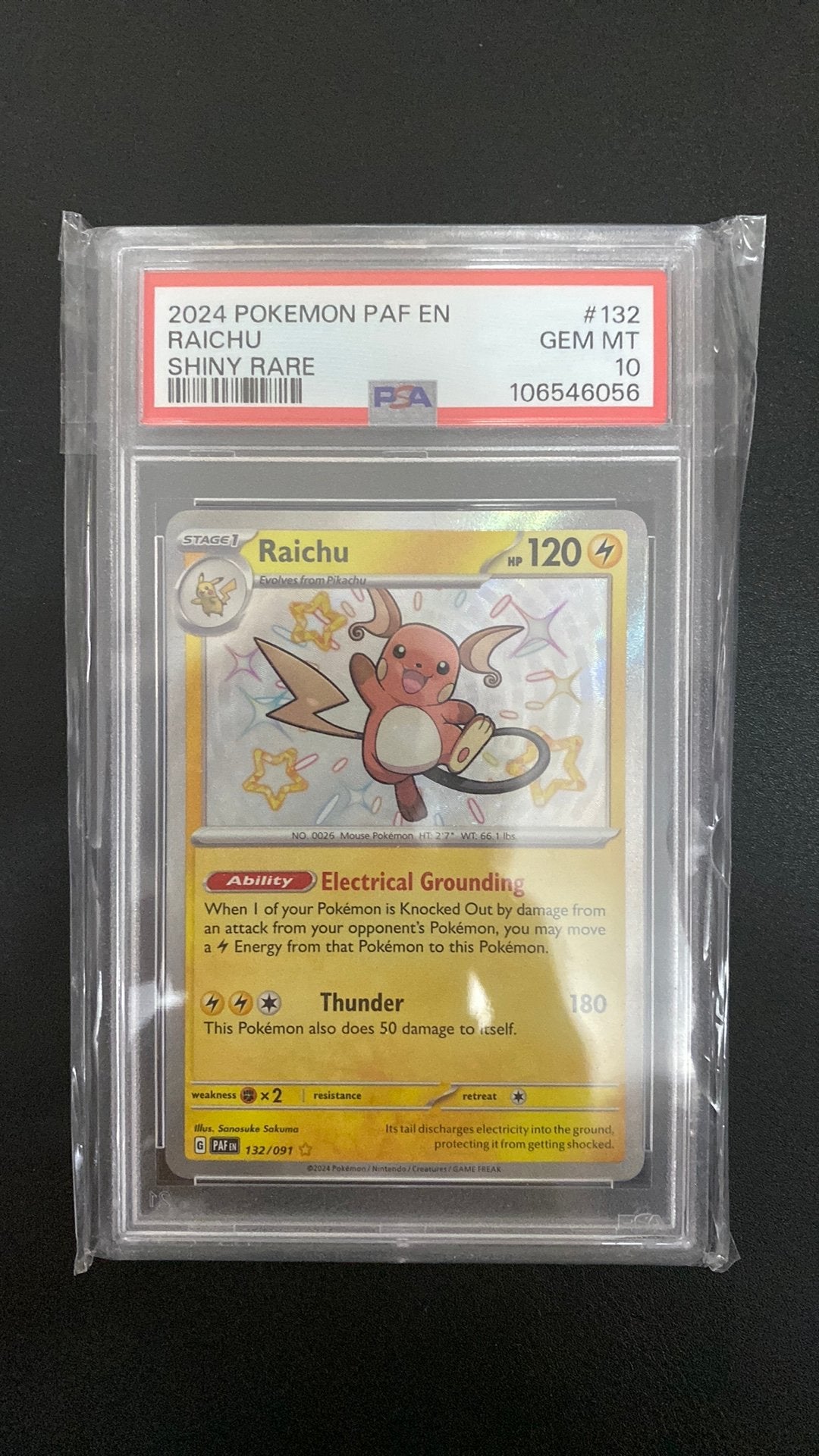 Pokemon raichu 132 shiny rare psa 10, Ophalen of Verzenden, Nieuw, Losse kaart