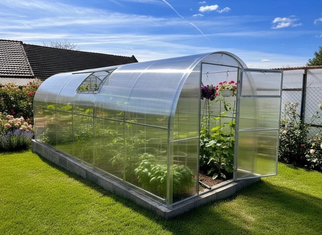 Mini Kas – 2 m breed; 2 m hoog; 4–10 m lang; Polycarbonaat, Staal, Polycarbonaat, Verzenden, Kweekkas