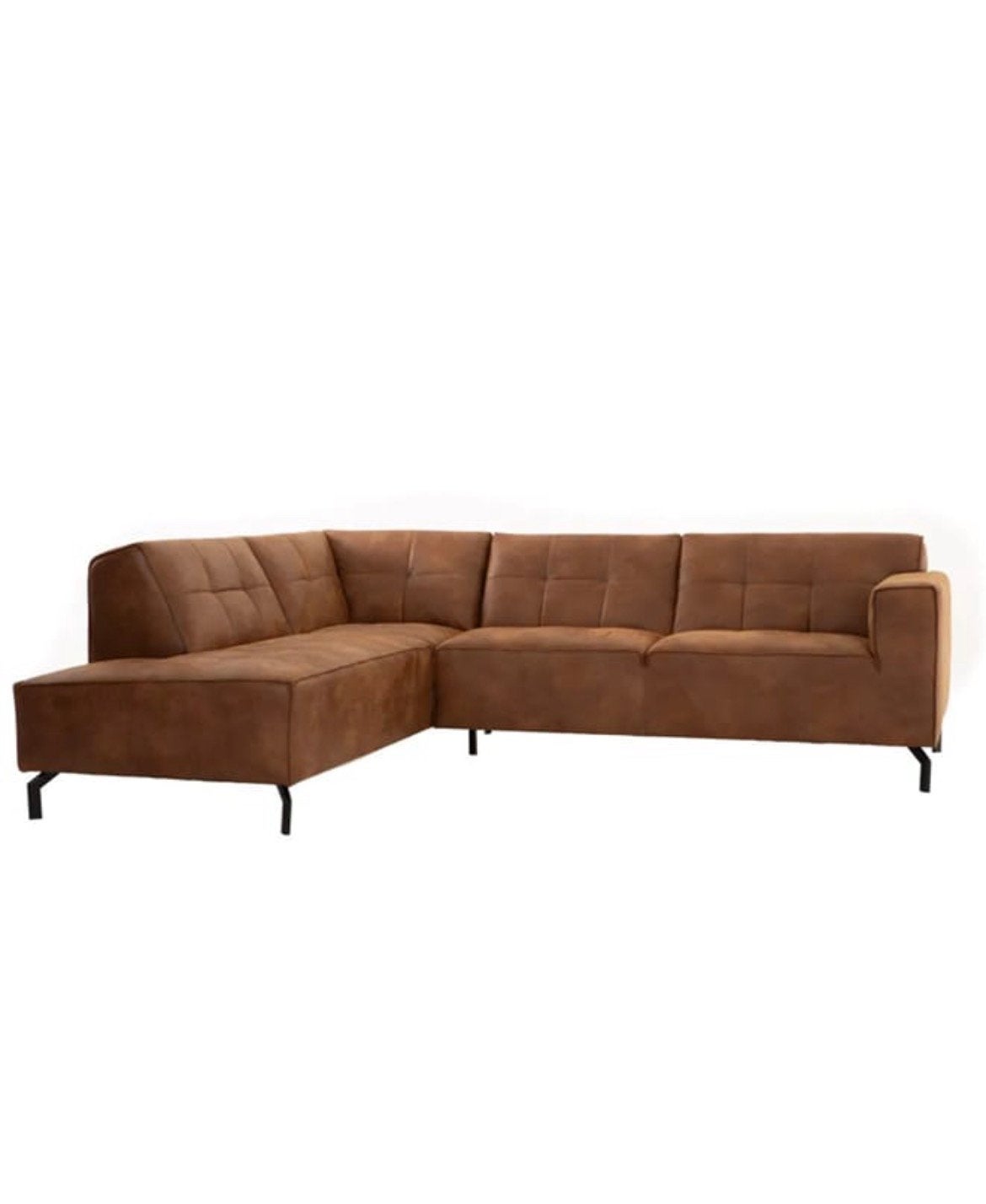 Showmodel hoekbank, microvezel cognac in retro style., Ophalen, Zo goed als nieuw, Stof