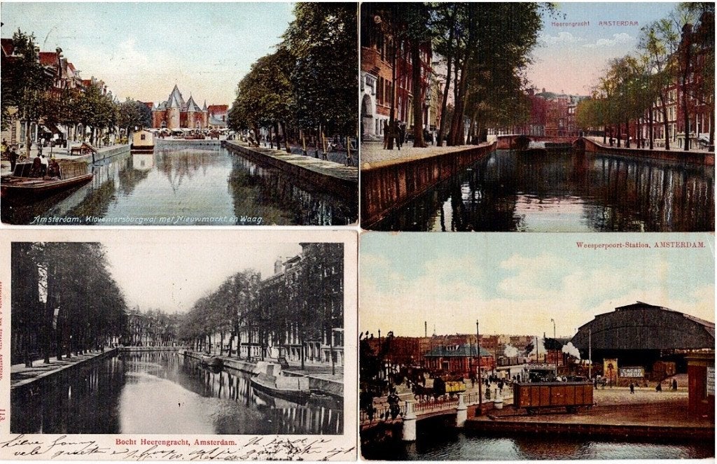 Set van 4 oude ansichtkaarten van Amsterdam, Antiek en Kunst, Kunst | Niet-Westerse kunst, Verzenden, Overige typen, Papier/karton