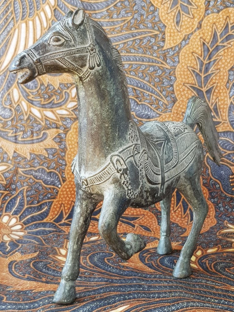 Prachtig zwaar oud Oosters brons beeld van een paard 28 cm., Ophalen of Verzenden