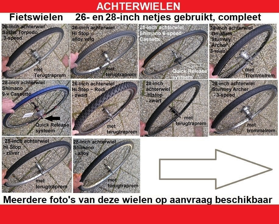 Fiets achterwielen 26- en 28-inch gebruikt compleet met band, Fietsen en Brommers, Fietsonderdelen, Ophalen, Gebruikt, Wiel, Overige merken
