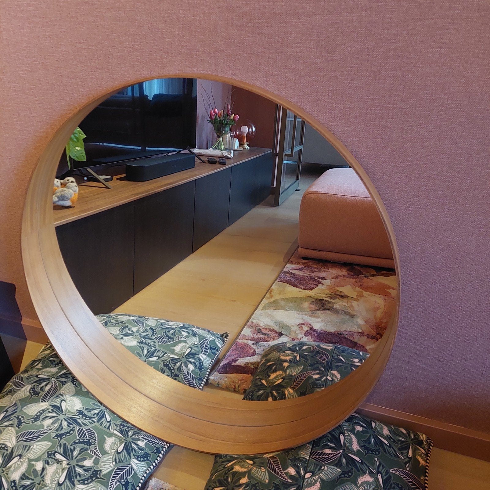 Ikea Stockholm spiegel 80cm eiken fineer, Ophalen, Rond, Zo goed als nieuw, 75 tot 100 cm