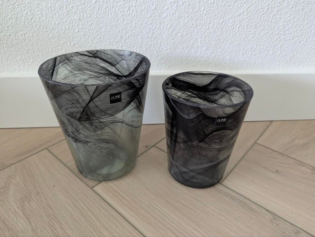 Windlichten smoke zwart J-line 2 stuks, Overige materialen, Zwart, Ophalen of Verzenden, Zo goed als nieuw