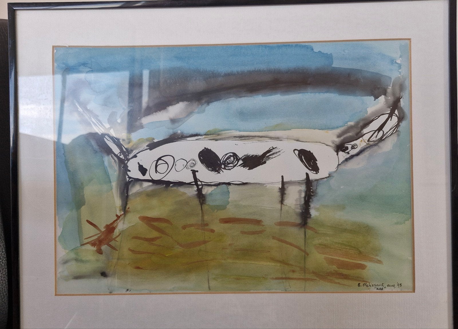B. Melissant - Koe (aug. '95) - Aquarel, Ophalen of Verzenden