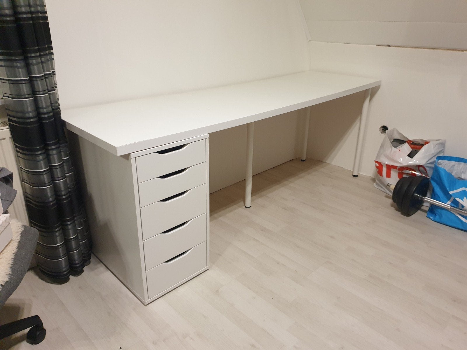 Wit bureau 200x60 cm met ladeblok, Ophalen, Gebruikt