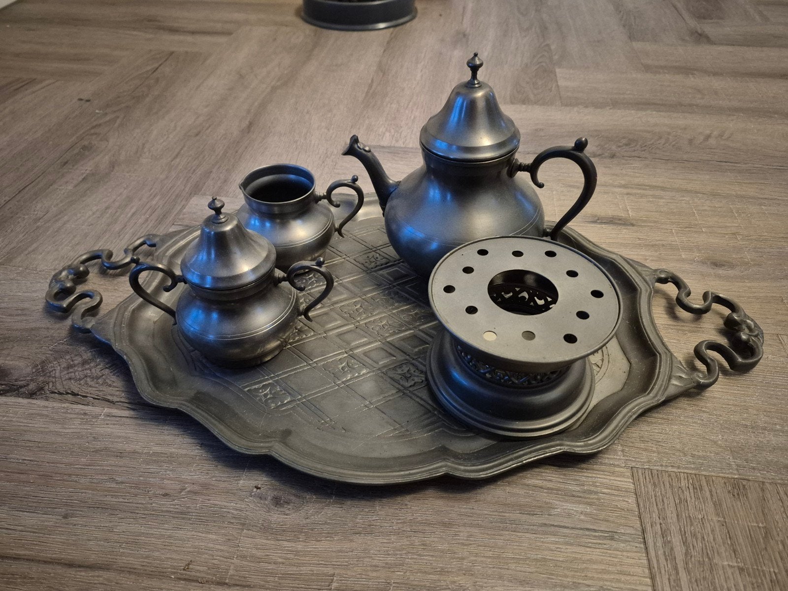 Tinnen theeservies met dienblad van RIO Hollands., Antiek en Kunst, Antiek | Tin, Ophalen of Verzenden