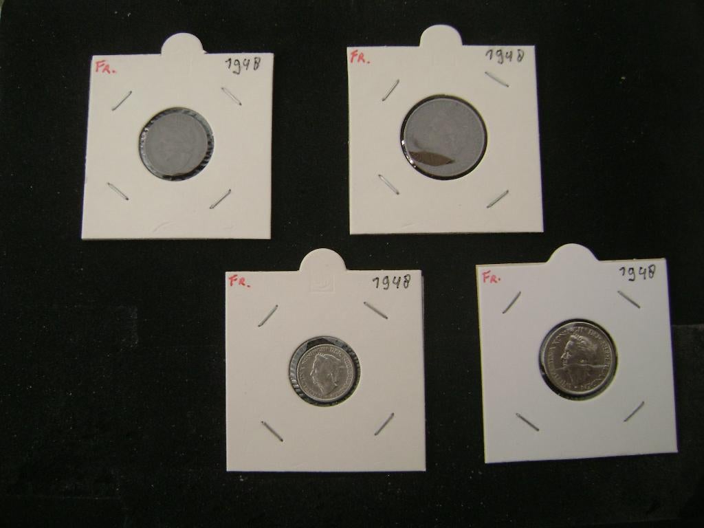 Setje (4 stuks) Wilhelmina munten uit 1948 in Fr. kwaliteit, Ophalen of Verzenden, Koningin Wilhelmina, Overige waardes, Setje