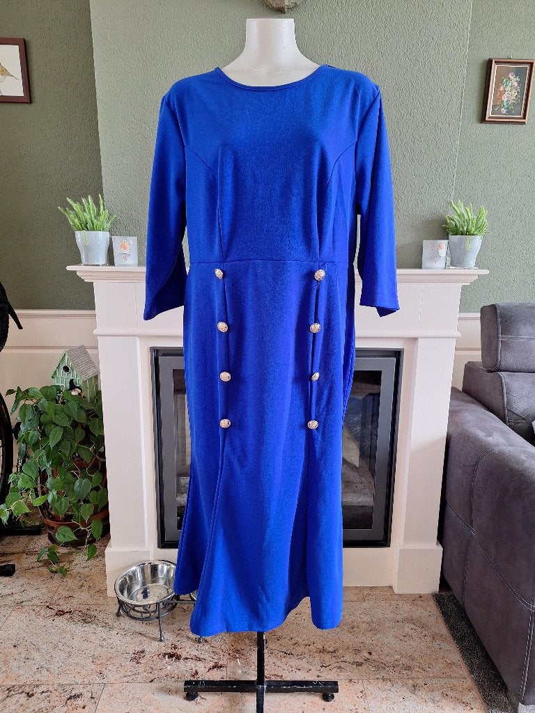Shein koningsblauwe nieuwe jurk XXXL 48 50, Kleding | Dames, Maat 46/48 (XL) of groter, Zo goed als nieuw, Onder de knie, Shein