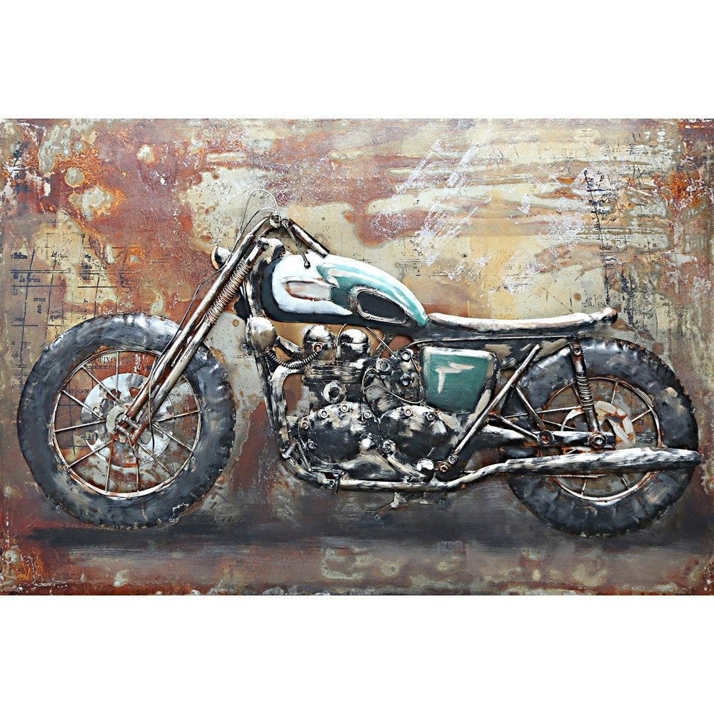 Metalen 3D Schilderij Motor Groen - Vintage Look, Ophalen, Metaal, Industrieel, Schilderij
