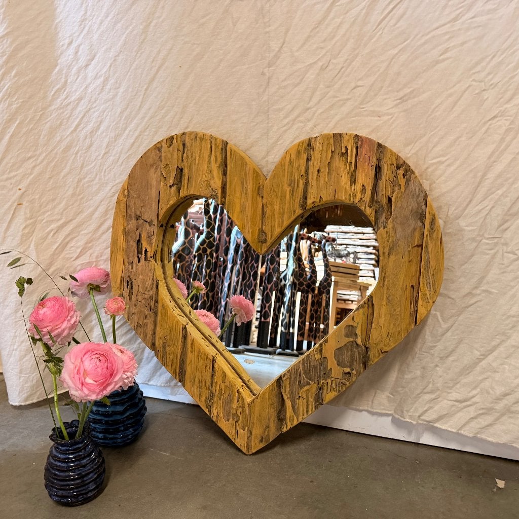 hartjes spiegel - teakhouten lijst - 60 cm - Gratis bezorgd