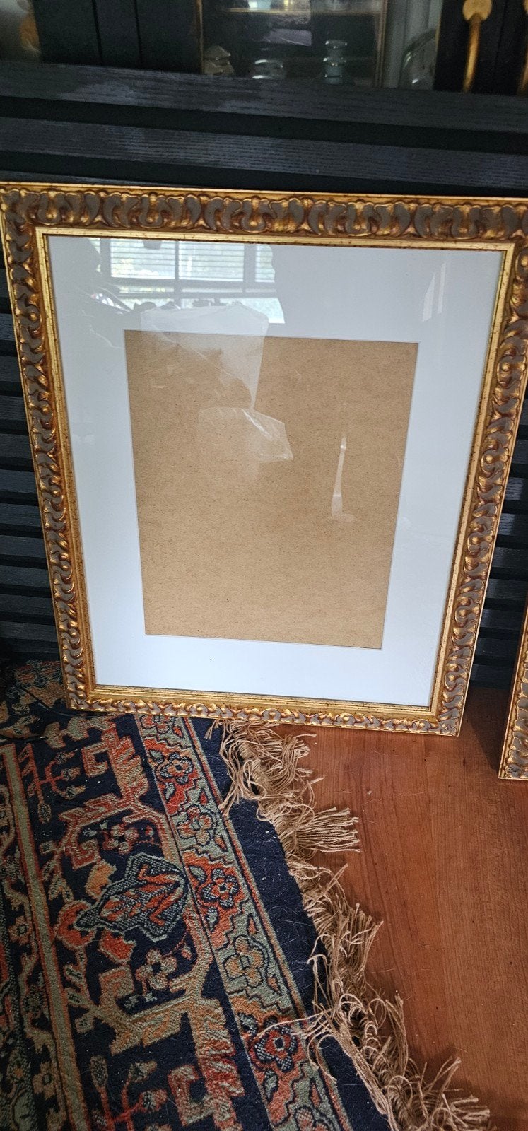Gouden fotolijst met sierrand en passe-partout, Gebruikt, Ophalen of Verzenden, Fotolijst, Goud
