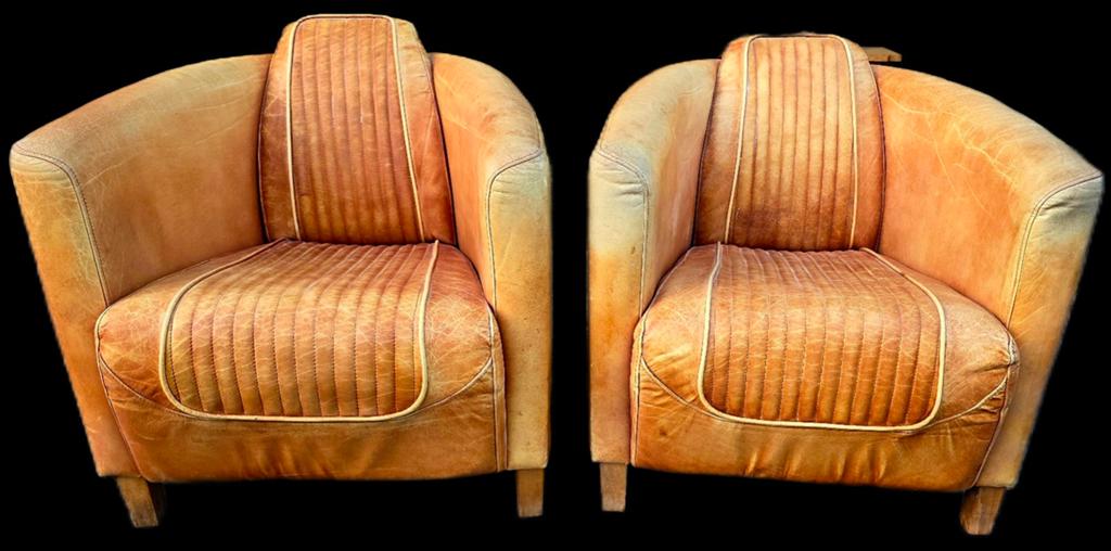 Set van 2 vintage aviator leren fauteuils + BEZORGING GRATIS