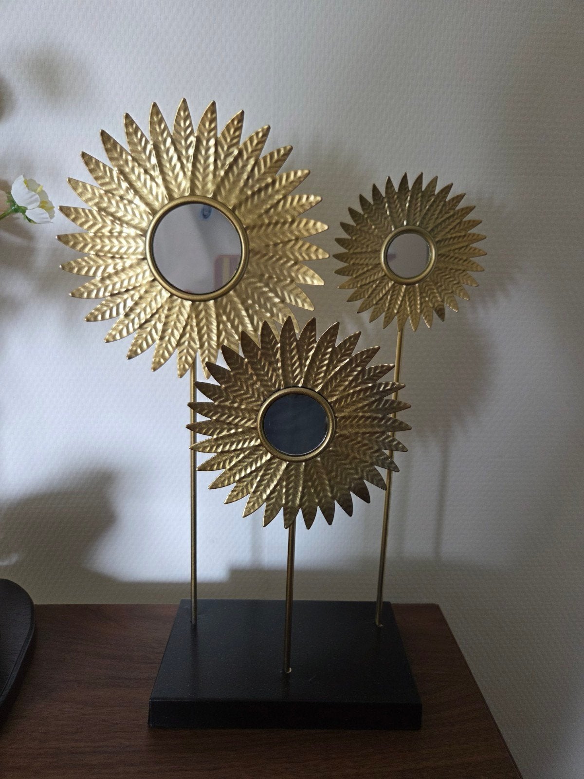 Decoratieve spiegeltjes in zonnebloem design, Huis en Inrichting, Woonaccessoires | Spiegels, Ophalen of Verzenden, Rond, Minder dan 50 cm