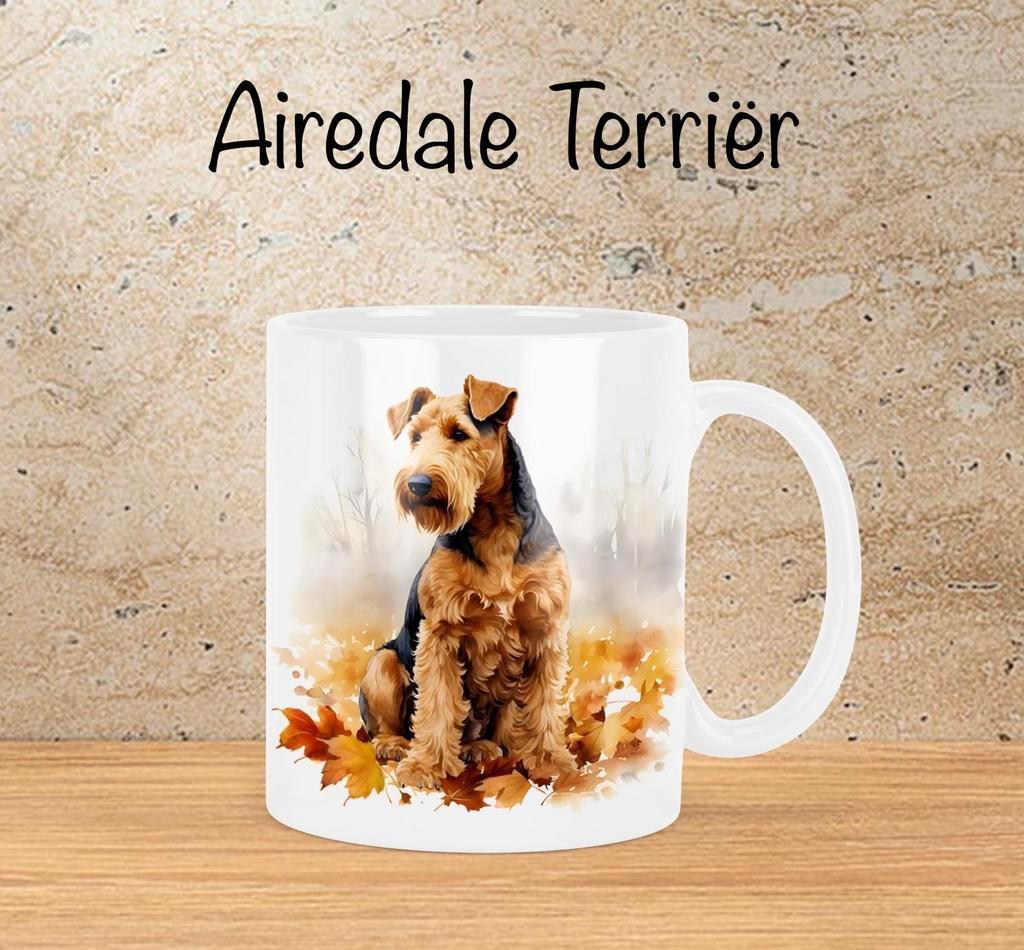 Airedale Terriër Herfstmok, Verzenden, Nieuw, Overige stijlen, Kop(pen) en/of Schotel(s)