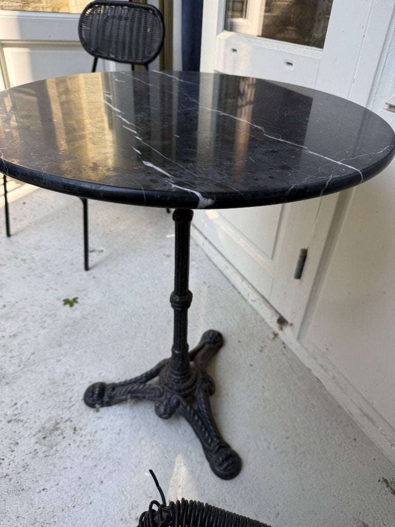 Bistrotafel marmer zwart gietijzer buiten (marble table), Ophalen, Gebruikt, 50 tot 100 cm, Rond