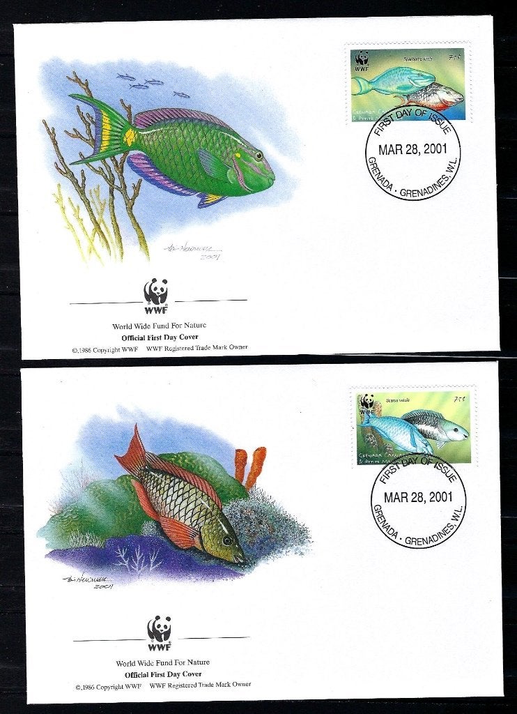 WWF Grenada Grenadines 4x FDC Mi. 3504/3507 (vissen), Ophalen of Verzenden, Dier of Natuur
