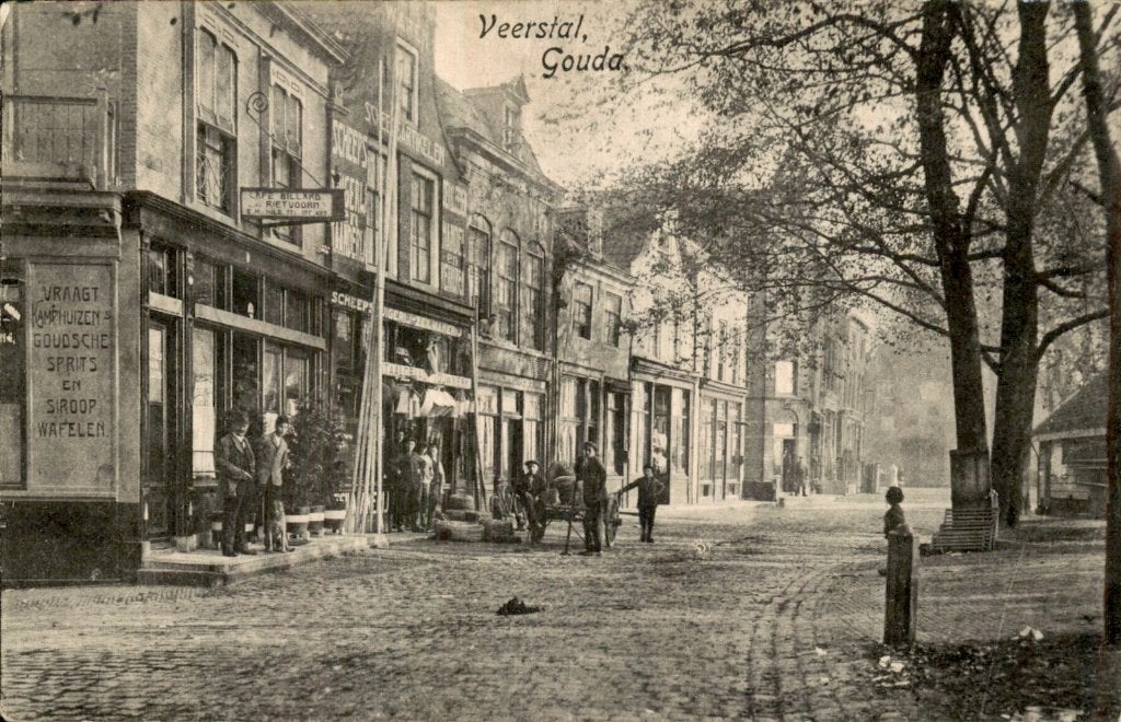 Gouda - Veerstal - straatgezicht, Ophalen of Verzenden, Voor 1920, Ongelopen, Zuid-Holland