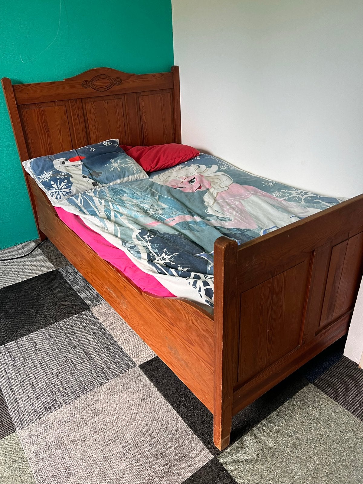 Vintage twijfelaar, Huis en Inrichting, Slaapkamer | Bedden, Gebruikt, Eenpersoons, 120 cm, 200 cm, Hout, Bruin, Ophalen