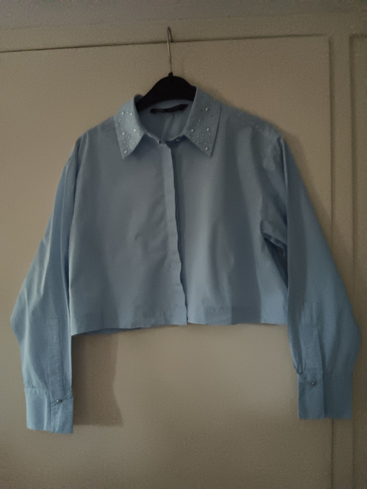 Licht blauwe blouse Zara mt: S, Ophalen of Verzenden, Zo goed als nieuw, Maat 38/40 (M), Blauw