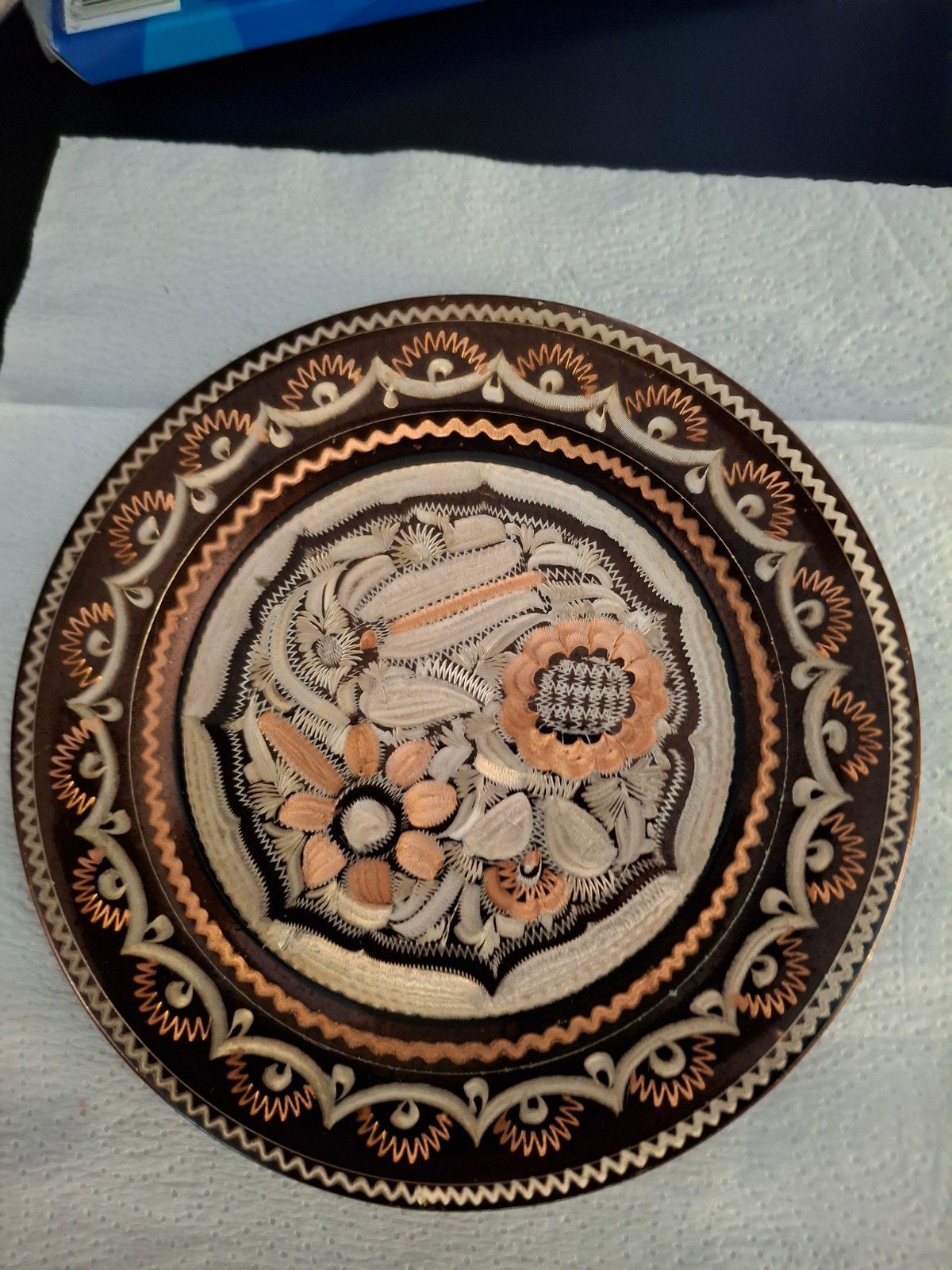 Decoratieve Koperen Wandplaat met Bloemenmotief, Ophalen of Verzenden, Koper