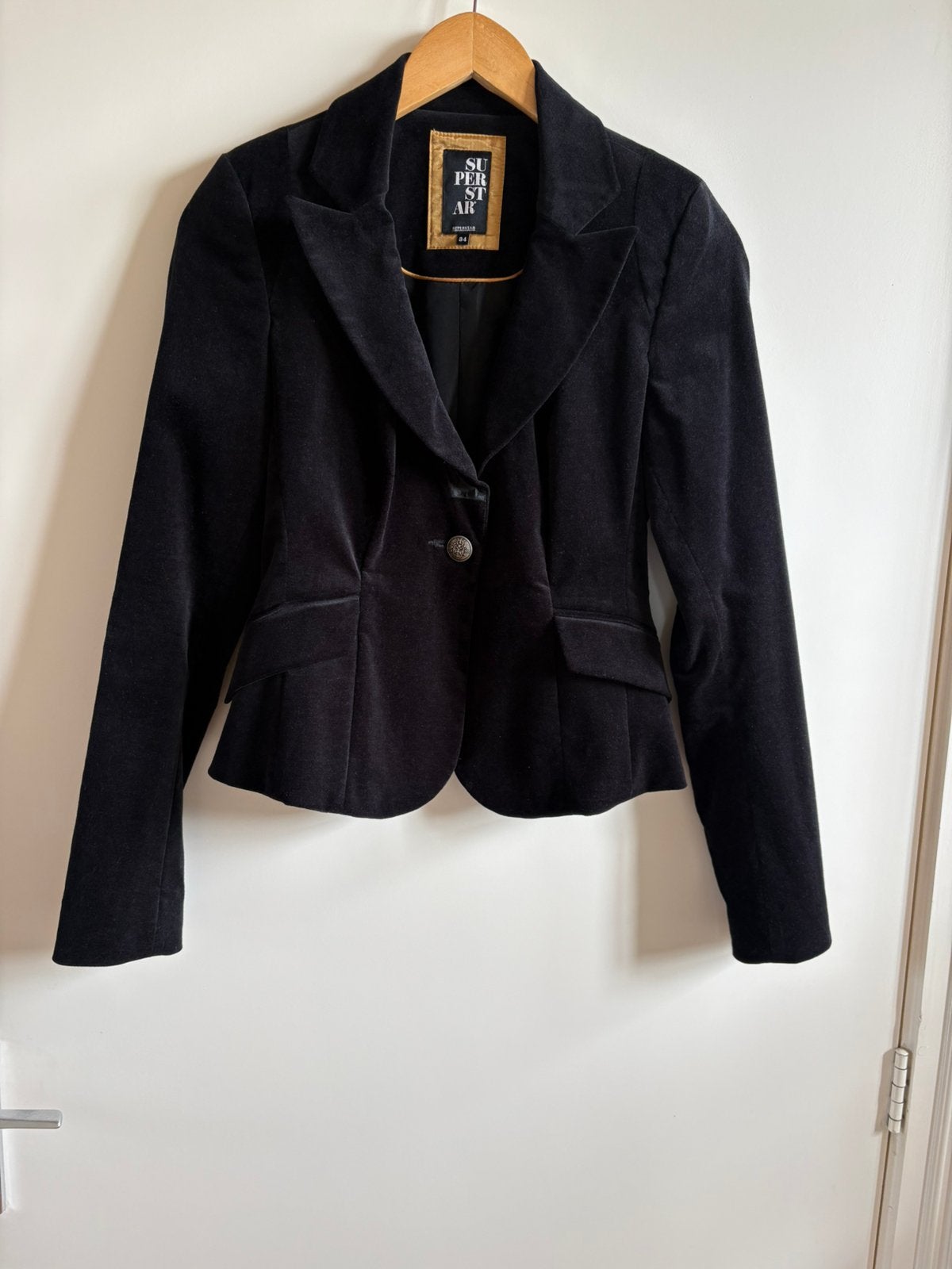 Zwart velours colbert jasje, Kleding | Dames, Ophalen of Verzenden, Zo goed als nieuw, Maat 34 (XS) of kleiner, Zwart