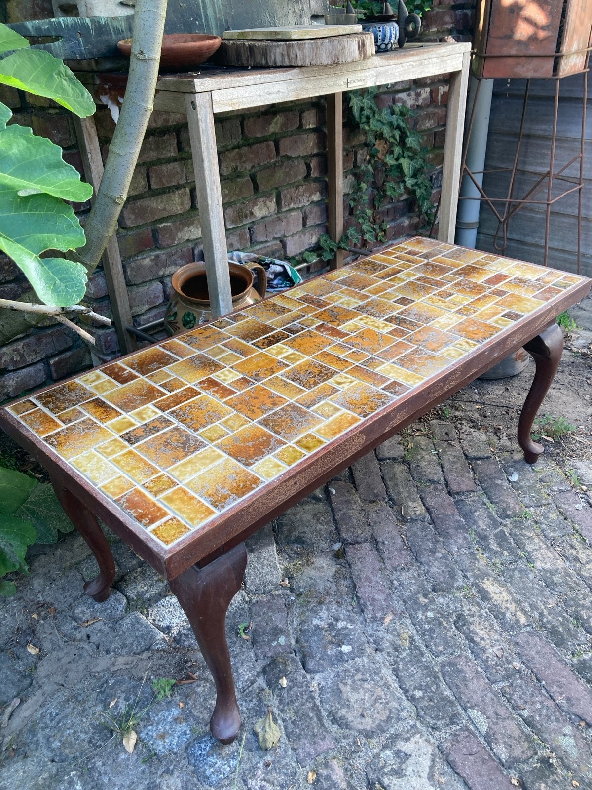 Vintage salontafel met tegel design/ 70 jaren, Huis en Inrichting, Tafels | Salontafels, Ophalen, Gebruikt, 100 tot 150 cm, 50 tot 100 cm