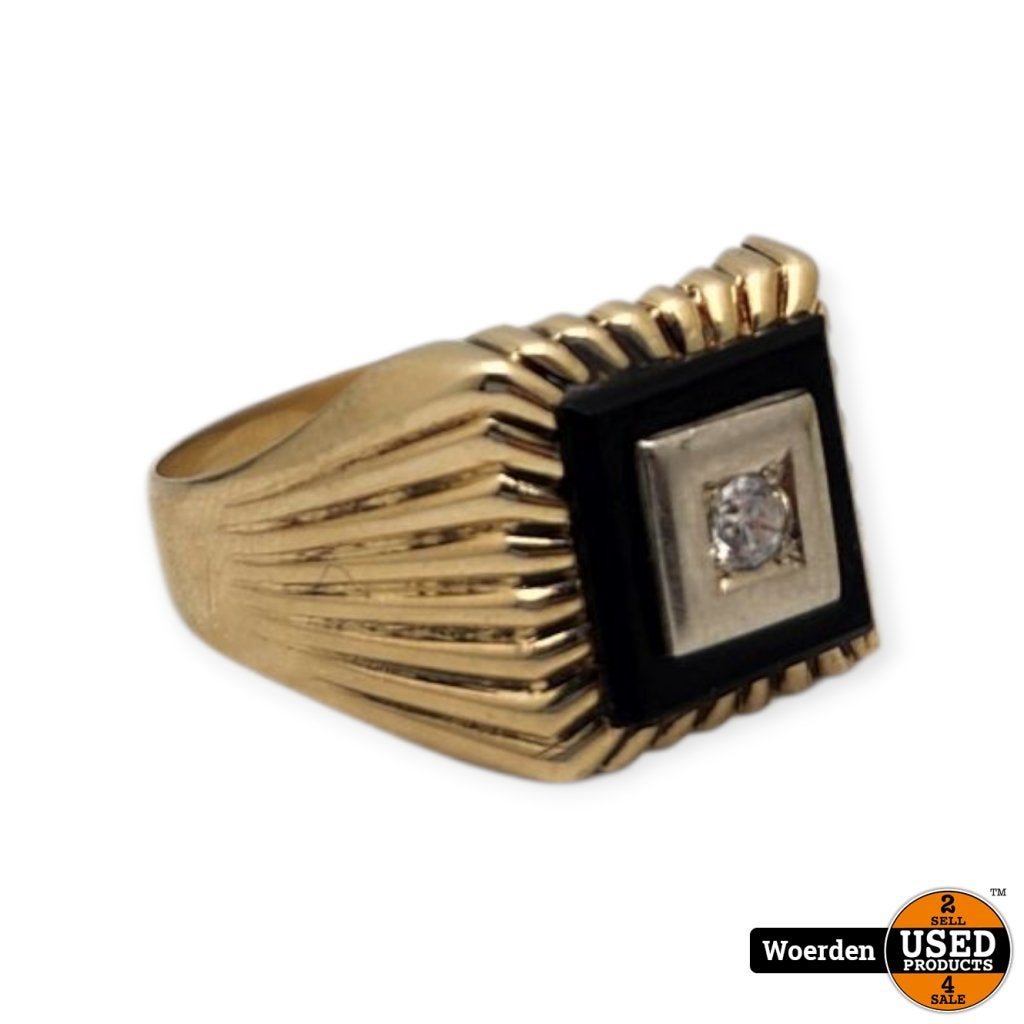 Gouden ring met Onyx en Zirkonia | Maat 20,25 | 14k | 5,5gr, Flex Ltd., Zo goed als nieuw, https://flex.com/contact-us, Nobelstraat 10, 5807 GA Oostrum LB, Limburg, Nederland