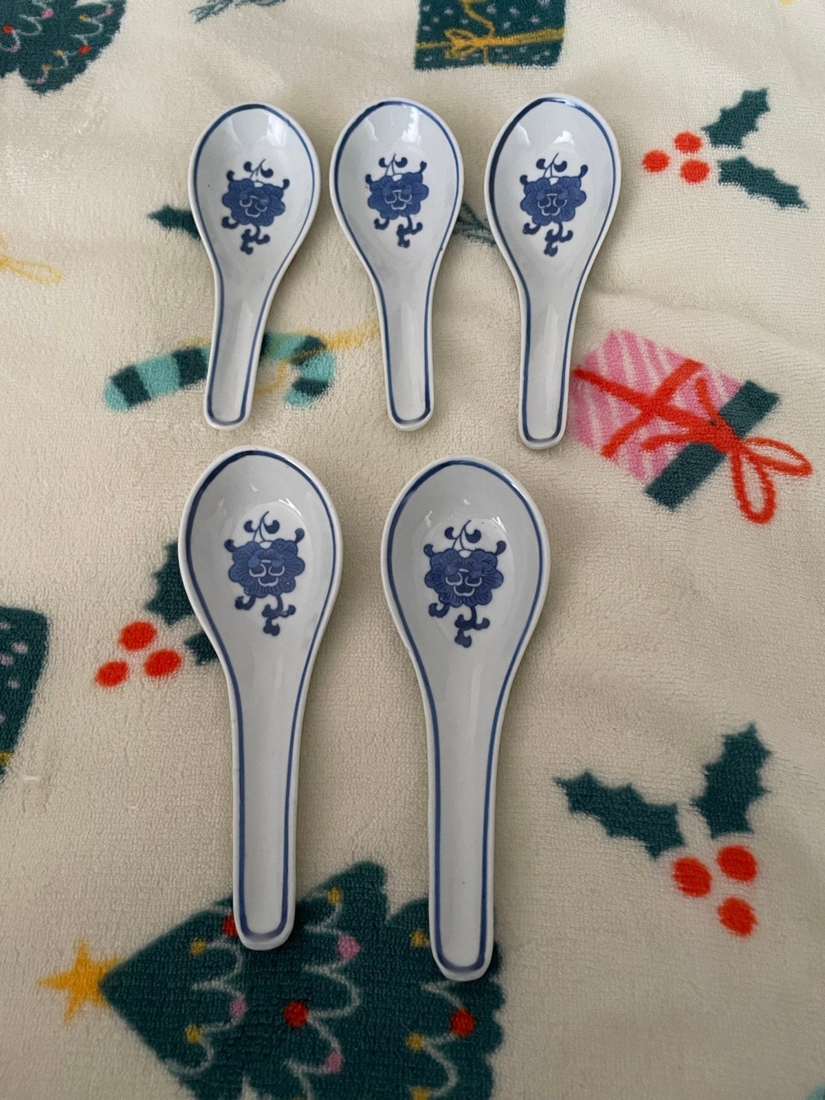 Set van 5 Chinese porseleinen soeplepels, blauw/wit, Ophalen of Verzenden