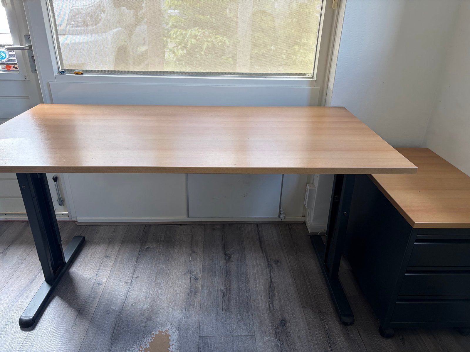 Bureau met ladeblok, Ophalen, Gebruikt, Bruin, Computerbureau