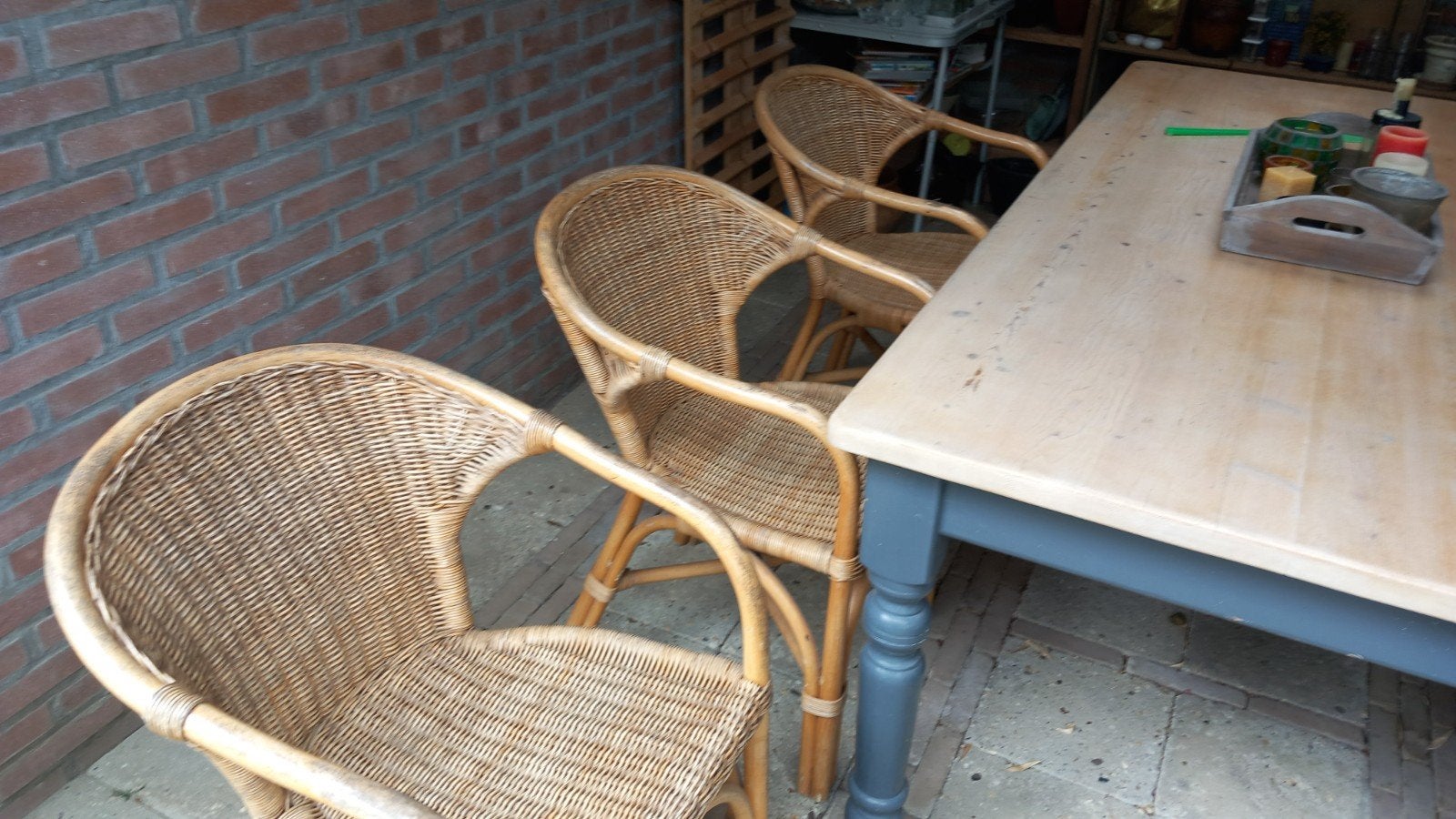 Zes zeer goede en degelijke rieten stoelen, Ophalen, Gebruikt, Bruin, Riet of Rotan