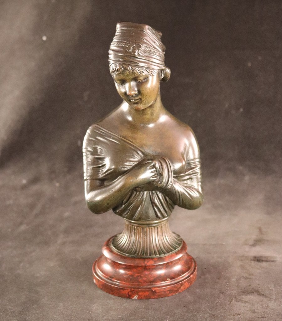 Antieke bronzen buste Juliette Récamier, Ophalen of Verzenden