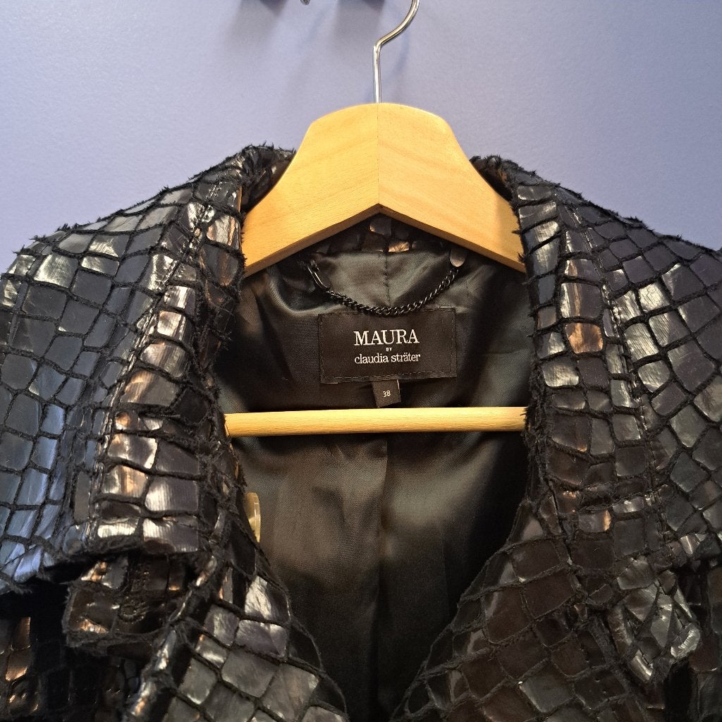 Maura by Claudia Sträter zwart croco trenchcoat mt 38 49825, Kleding | Dames, Jassen | Winter, Maat 38/40 (M), ., Zwart, Ophalen of Verzenden
