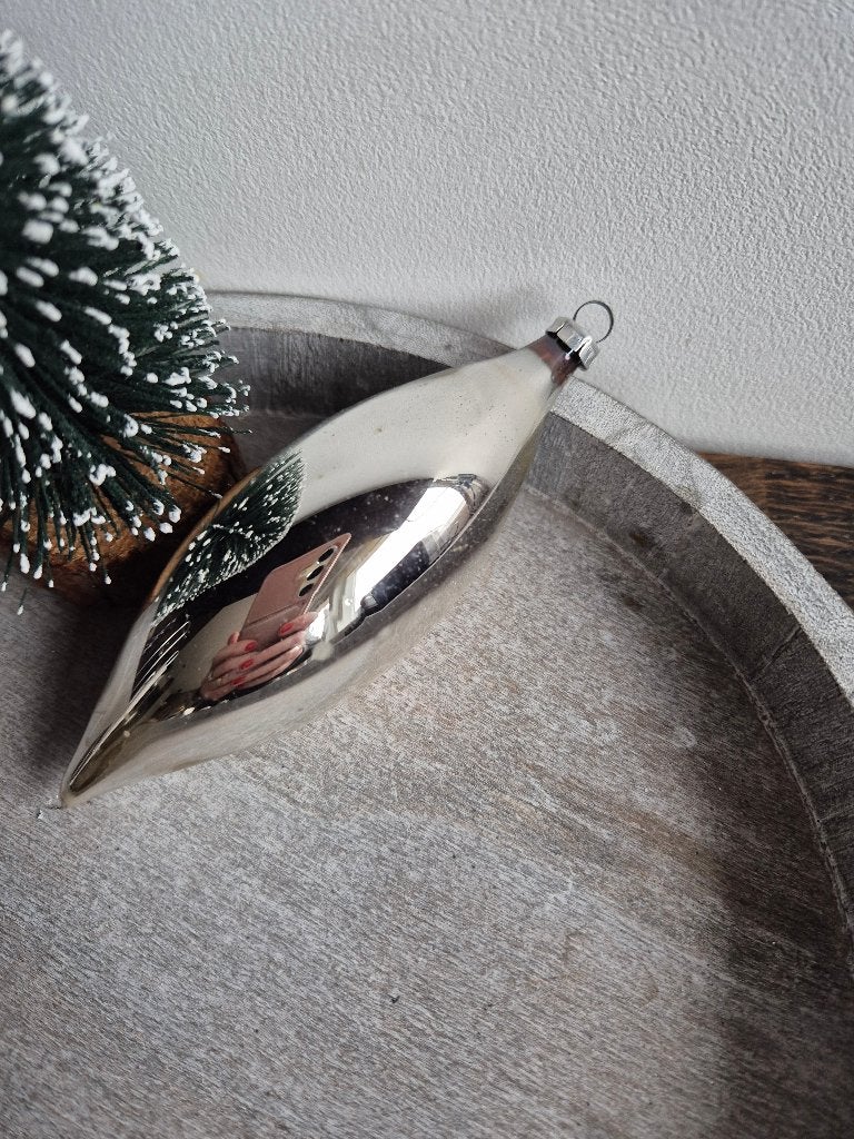 Vintage kerstbal pegel zilver 504, Diversen, Kerst, Gebruikt, Ophalen of Verzenden