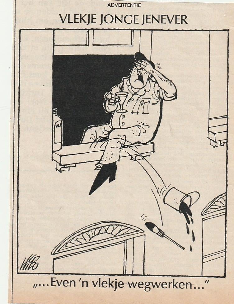 Retro reclame 1974 Vlekje jonge jenever de schilder, Verzamelen, Retro, Overige typen, Verzenden