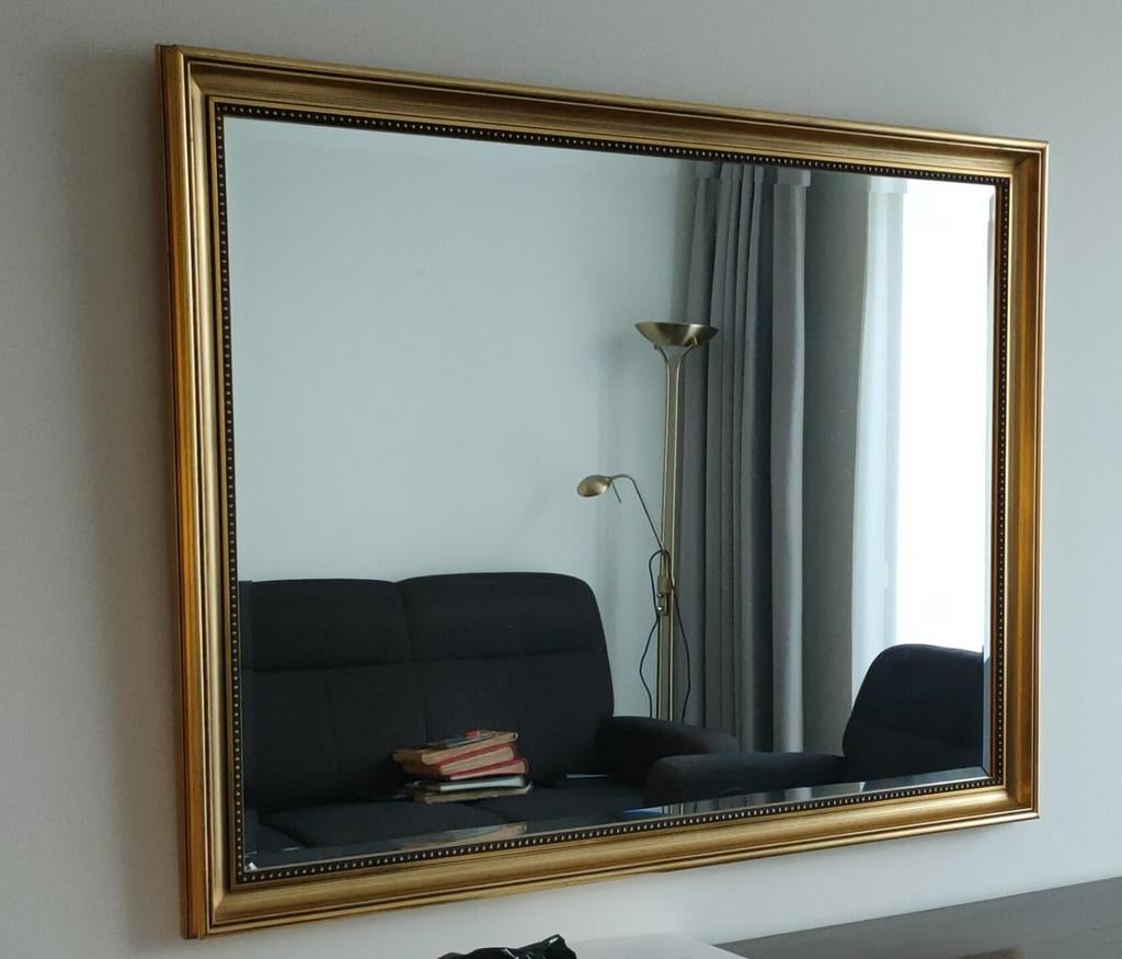 Grote goudkleurige klassieke spiegel, 87 x 110 cm, Ophalen, Rechthoekig, Minder dan 100 cm