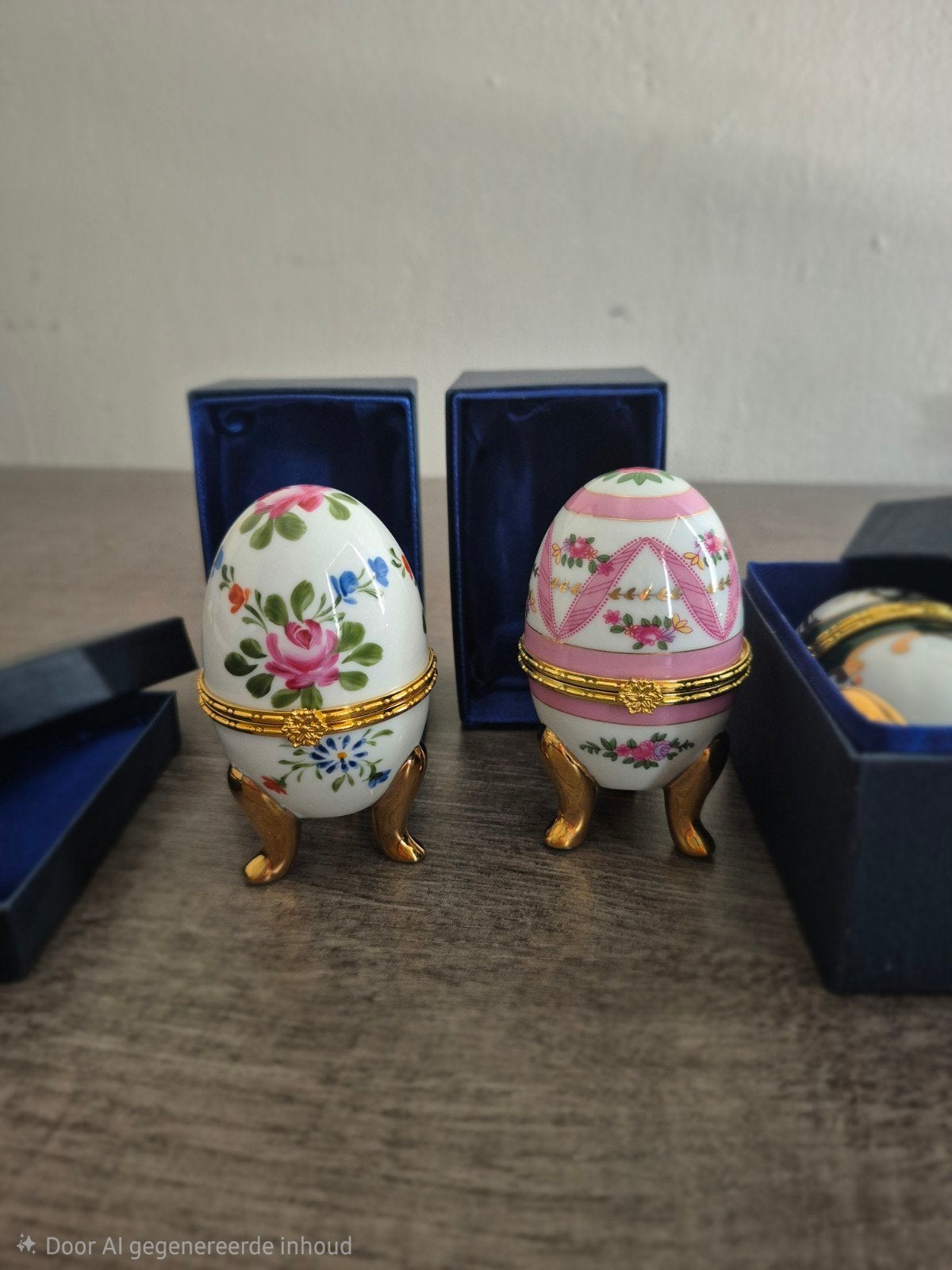 Set van 2 decoratieve porseleinen eieren met bloemen, Ophalen of Verzenden