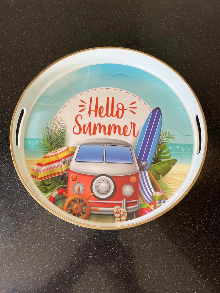Rond dienblad met zomerse print, Overige materialen, Schaal, Rond, Ophalen of Verzenden