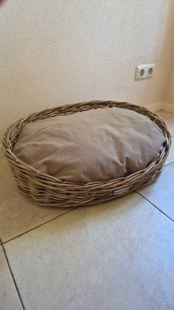 Rieten hondenmand met stevig kussen, Ophalen, Gebruikt, Riet
